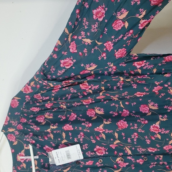 NWT Free People Flower Fields Floral Longsleeve Mini Dress Size Small Emerald - Picture 3 of 12